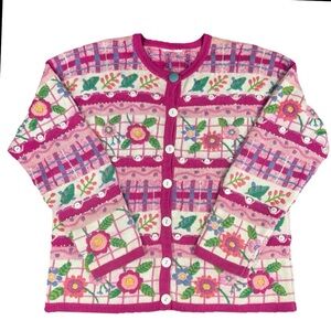 Vintage Talbots Floral Embroidered Cardigan | Pink Grannycore Sweater M